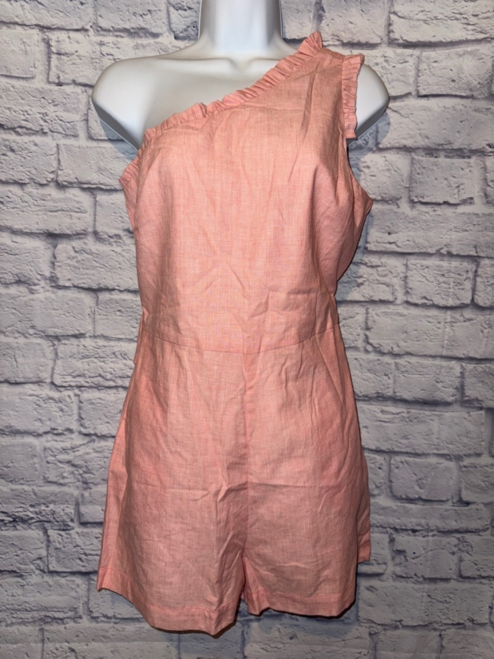 Naked Zebra One-Shoulder Peach Cotton-Linen Romper Size Small